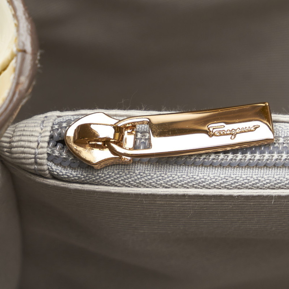 Salvatore Ferragamo Vala ribbon handbag tote bag AU-21 B665 beige gray khaki ... - Picture 8 of 12